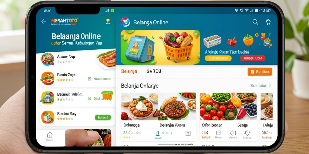 Tampilan antarmuka aplikasi MERAHTOTO untuk belanja online yang mudah dan menarik.