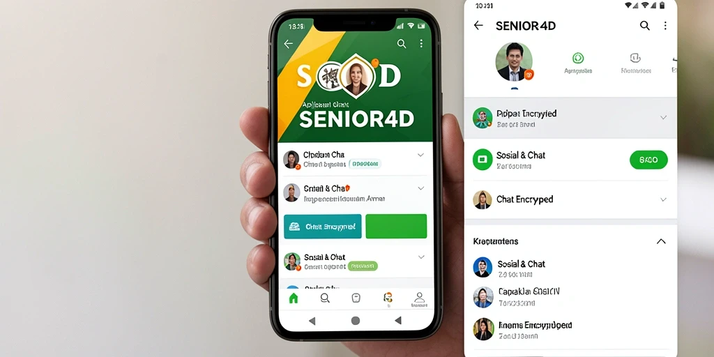 Tampilan antarmuka SENIOR4D yang ramah pengguna untuk chatting aman.