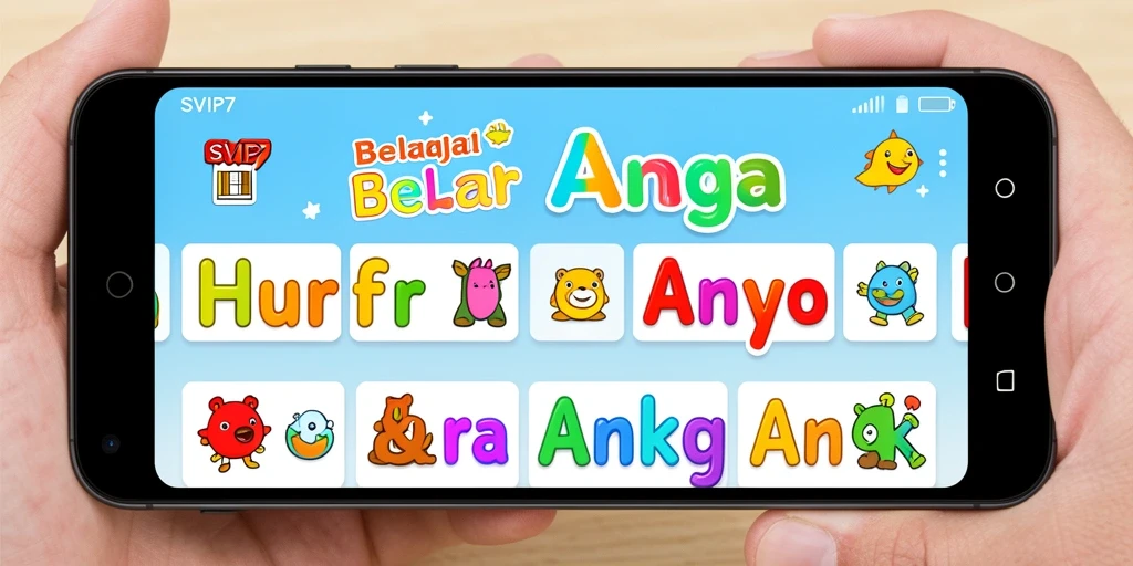 Tampilan menarik aplikasi SVIP7 untuk belajar huruf dan angka.
